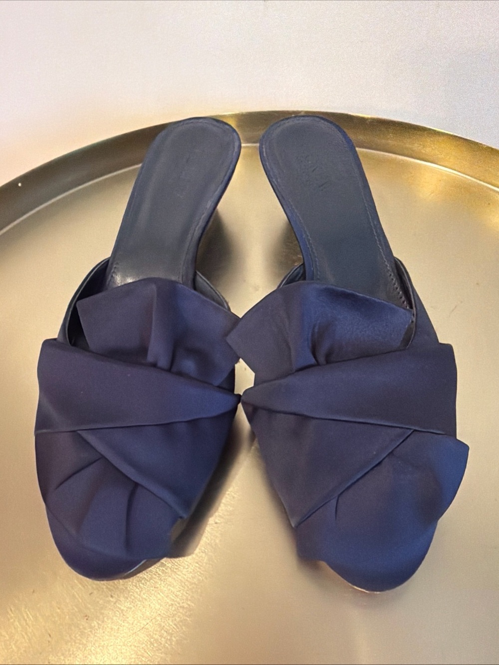 J Crew Collection Navy folded satin slides Sz7
